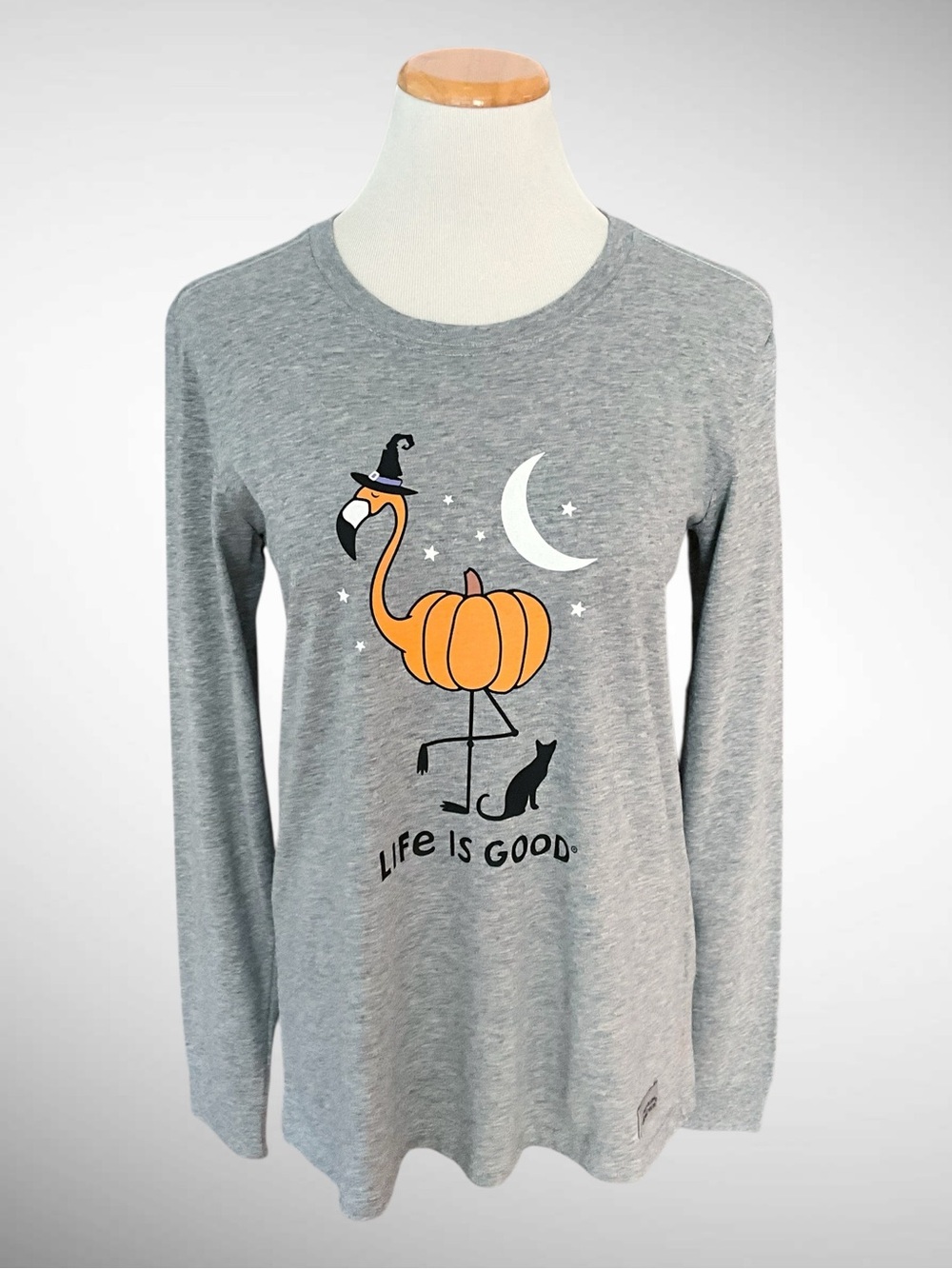 NWT Life is Good Flamingo Pumpkin Halloween Long-Sleeve Crusher Tee - Picture 3 of 13